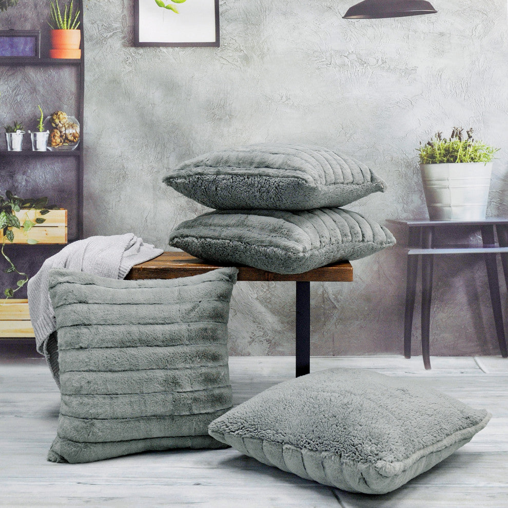 Super Mink Throw Pillow Covers, Set of 4, Silver Grey, 20''x20''
