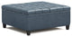 Simpli Home Harrison 36" Faux Leather Coffee Table Storage Ottoman in Denim Blue
