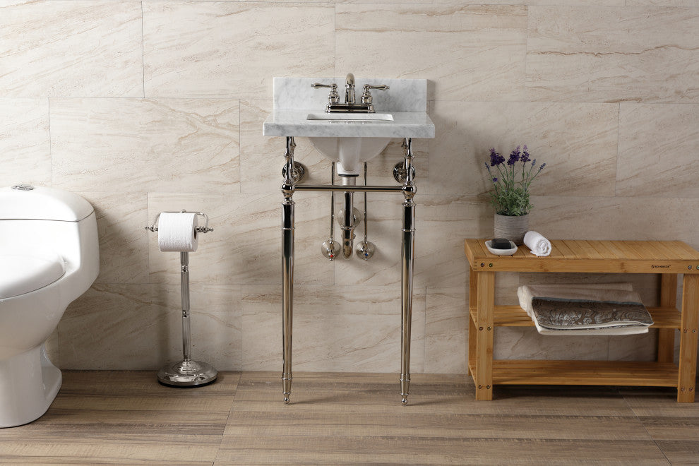 KVPB1917M34SQ6 19" Carrara Marble Console Sink with Brass Legs
