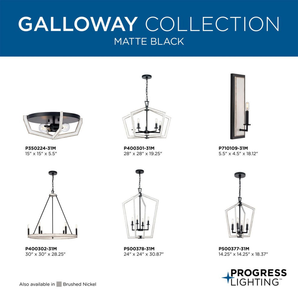 Galloway 2-Light 15" Matte Black Flush Mount Light With Distressed White Accents