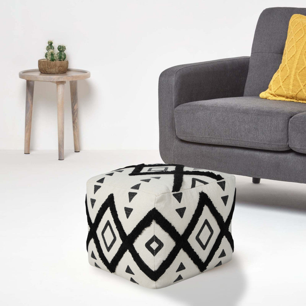 Textured Double Diamond Pouf Ottoman