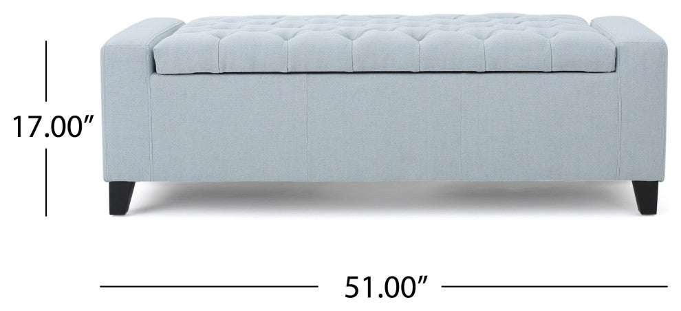 GDF Studio Seattle Tufted Storage Ottoman Bench, Light Sky
