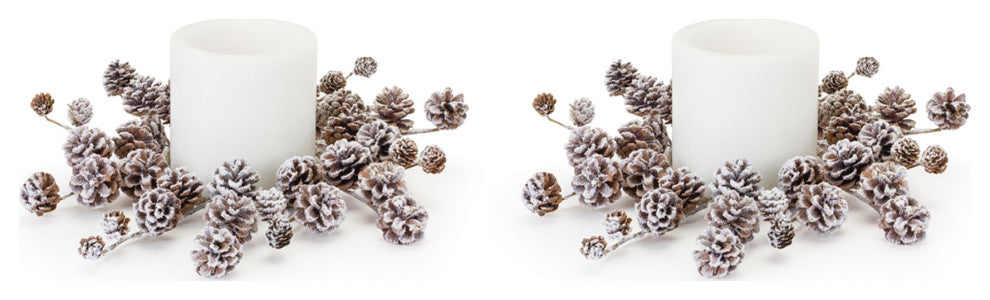 Flocked Pine Cone Candle Ring, Set of 2