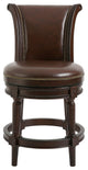 25" Dark Brown Faux Leather and Solid Wood Counter Height Swivel Bar Chair