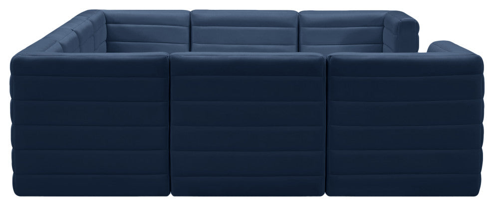 Quincy Velvet Upholstered 8-Piece U-Shaped Modular Sectional, Navy