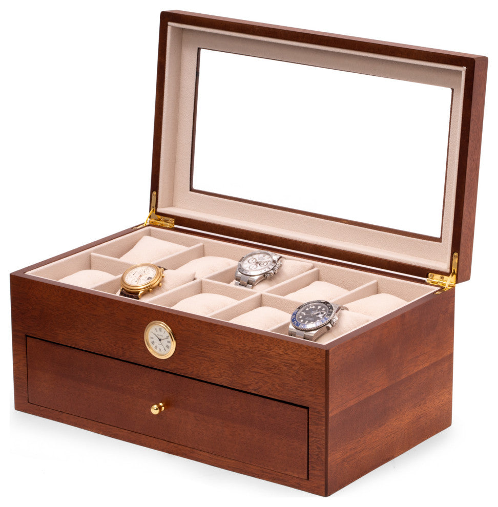 Cherry Wood Twenty Watch Box, Quartz Movement Clock