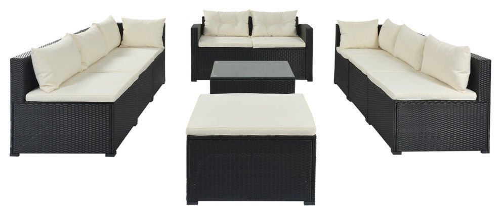 9-Piece Outdoor Wicker Reversible Patio Sectional Sofa With Cushions