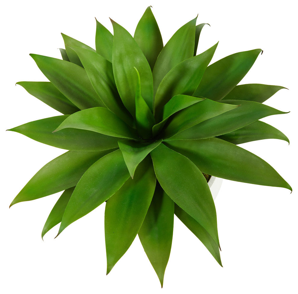 30" Agave Succulent Artificial Plant, White Planter With Metal Stand