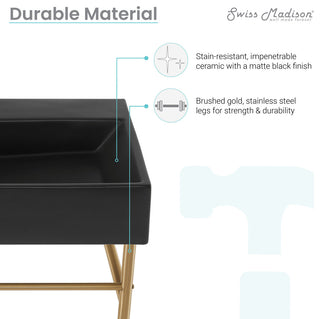 Claire 30" Ceramic Console Sink Matte Black Basin Gold Legs, Brushed Gold