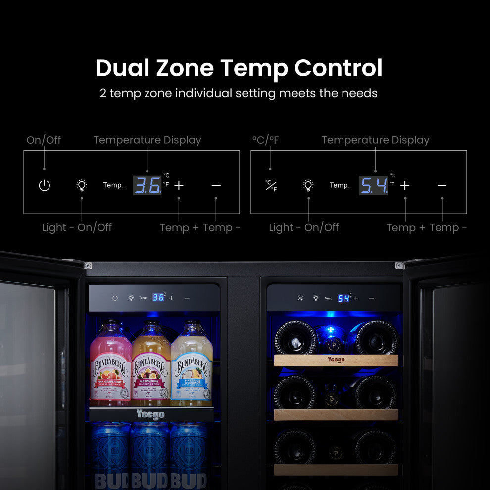 Yeego 24" Built-in Wine Refrigerator Beverage Cooler  FreeStanding Low Noise