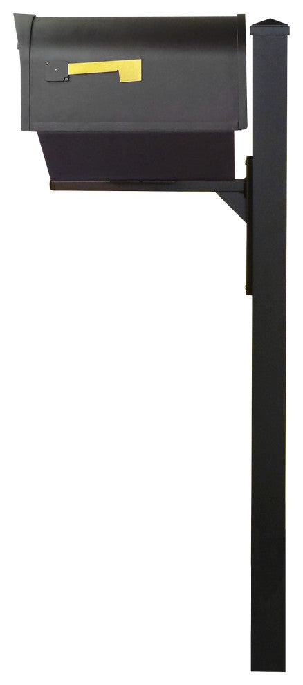 Classic Mailbox With Newspaper Tube, Locking Insert and Post, Black