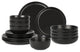 Stone Lain Logan Stoneware 16 Piece Dinnerware Set With Pasta Bowls, Black