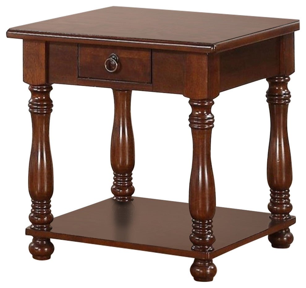Rubber Wood End Table, Brown