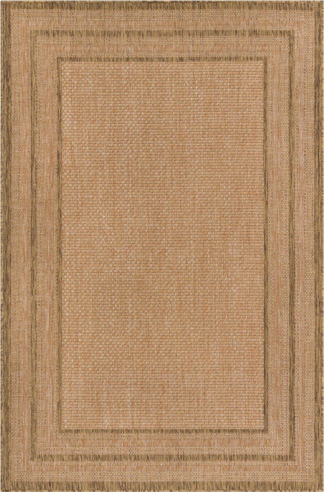 Rug Unique Loom Outdoor Border Light Brown Rectangular 5' 3 x 8' 0