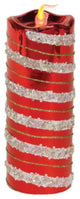 8" Red and Gold Glitter Striped Flameless LED Christmas Pillar Candle