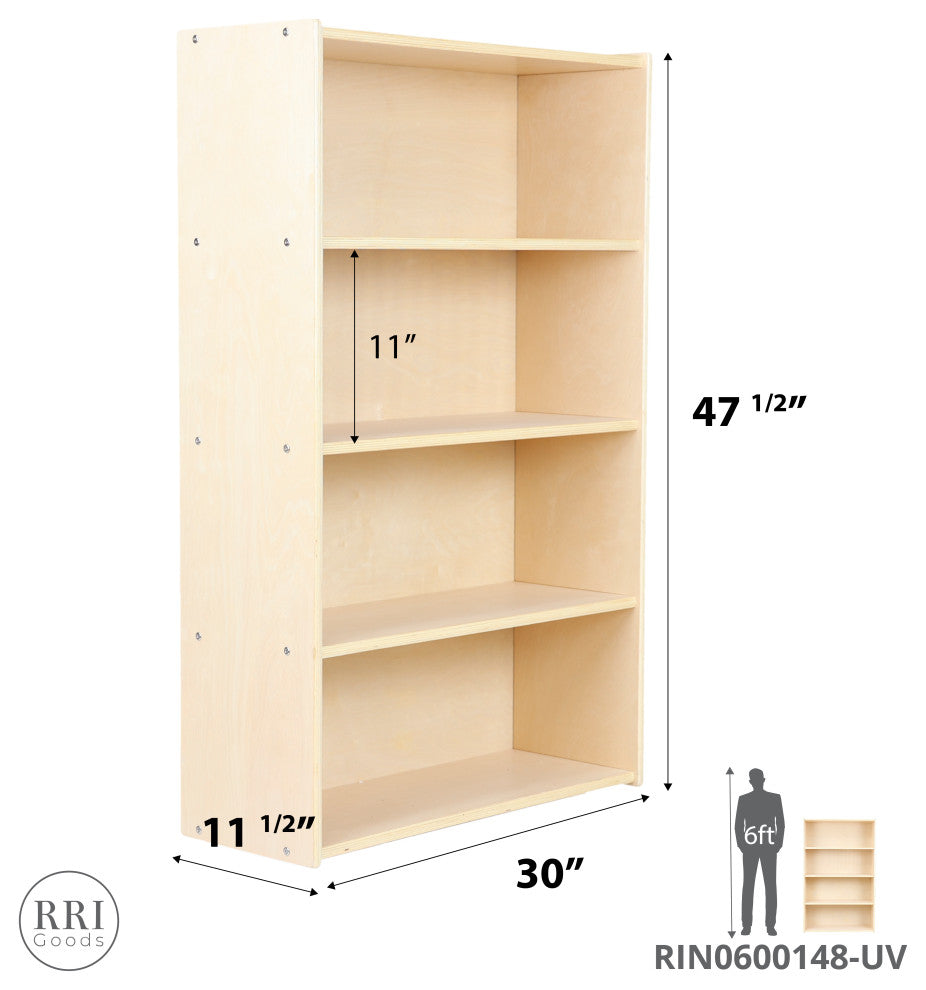 RRI Goods Birch Wood Bookcase With 4 Fixed Shelves Storage Organizer