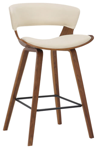 Cream Faux Leather and Wood Modern Bar Stool