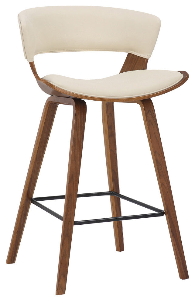 Cream Faux Leather and Wood Modern Bar Stool