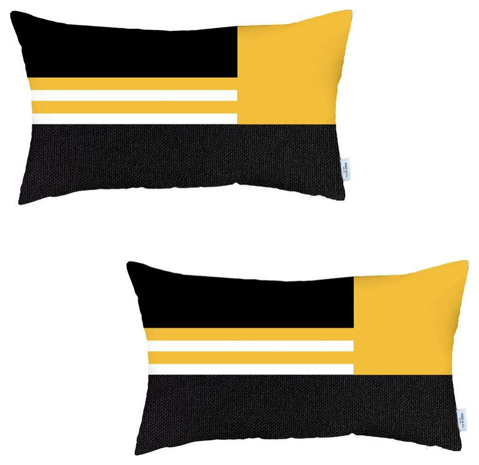 Set of 2 Yellow Geometric Lumbar Pillow Covers