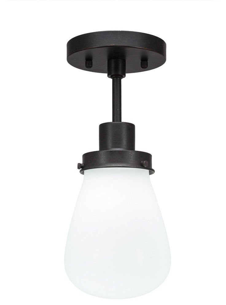 Meridian 1 Light Semi-Flush, Dark Granite Finish, 5" White Glass