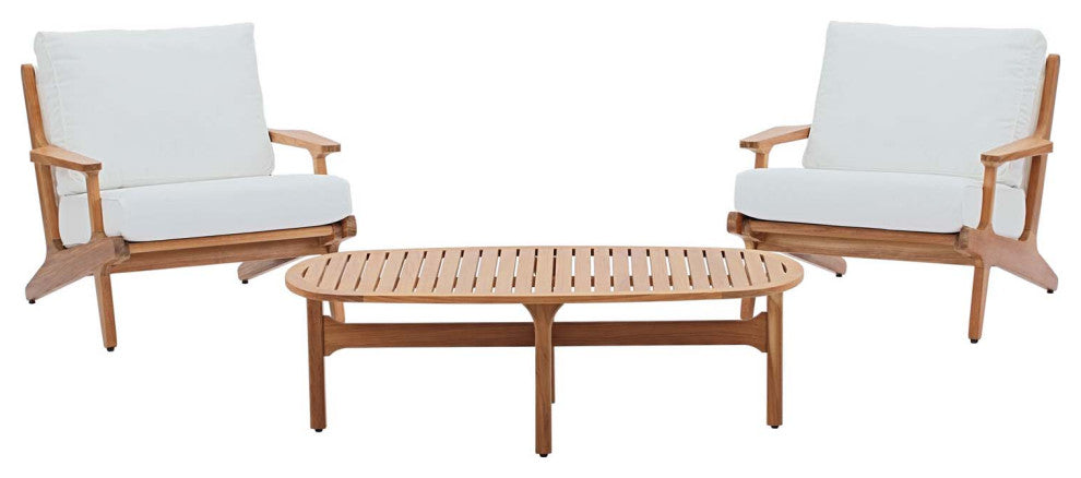 Saratoga 3 Piece Outdoor Patio Teak Set, Natural White