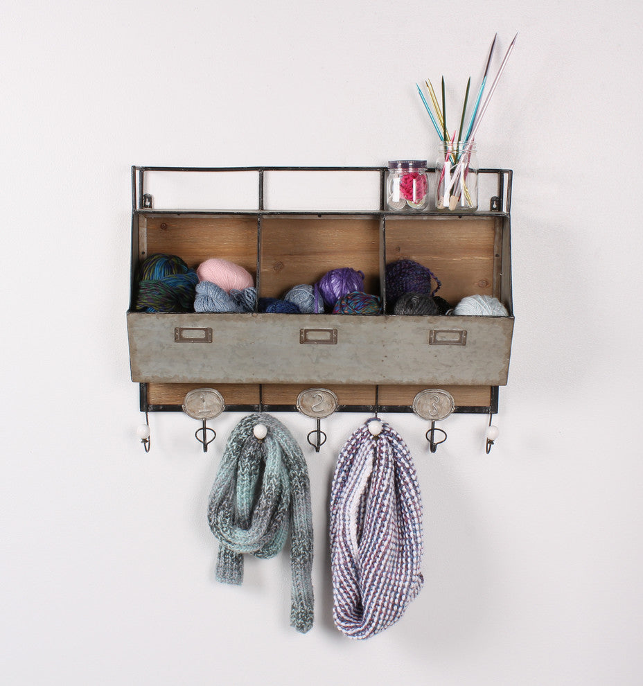DesignOvation Arnica Rustic Wall Storage Pockets With Hooks