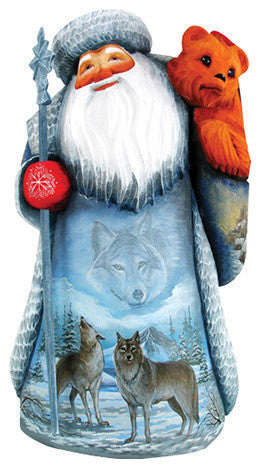 Wolf Santa, Woodcarved Figurine