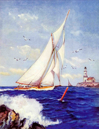 "Sailing by the Lighthouse" Painting Print on Canvas by Albert B. Marks