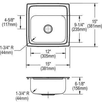 Elkay BLR1560 Lustertone 15" Drop In Single Basin Stainless Steel - 2 Faucet