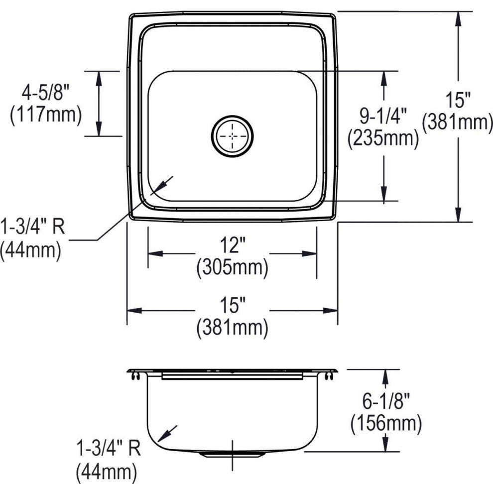 Elkay BLR1560 Lustertone 15" Drop In Single Basin Stainless Steel - 2 Faucet