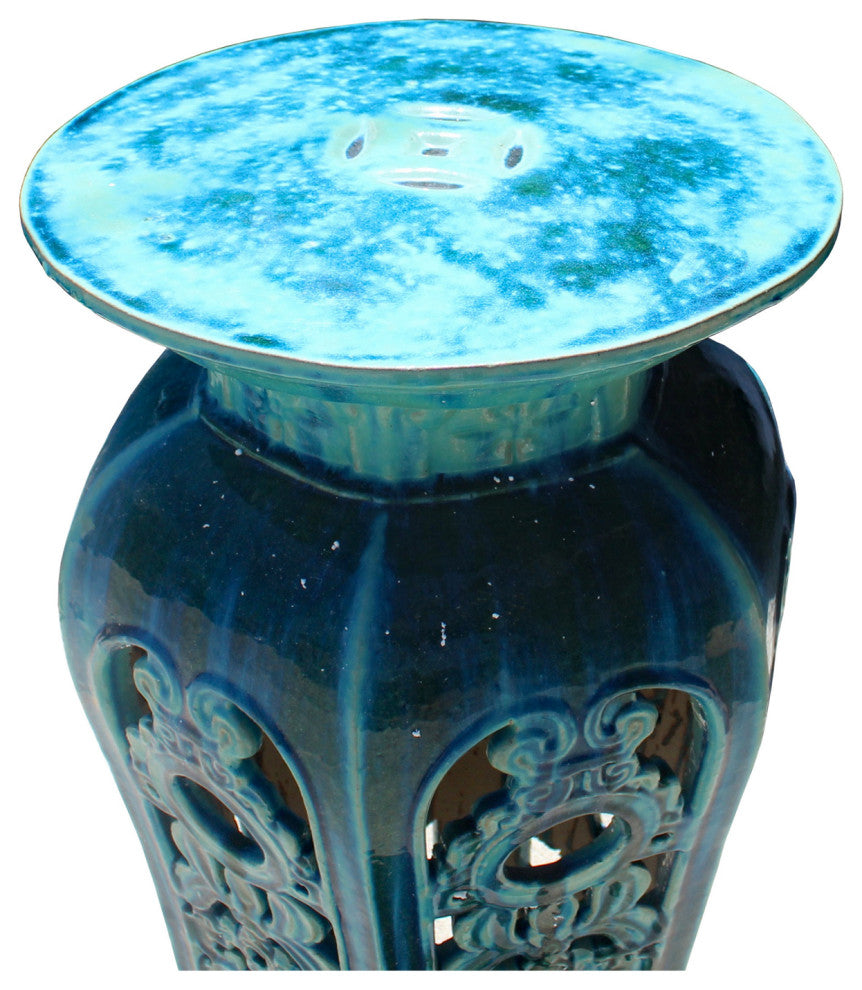 Ceramic Clay Turquoise Round Tall Pedestal Table Flower Display Stand Hcs5830
