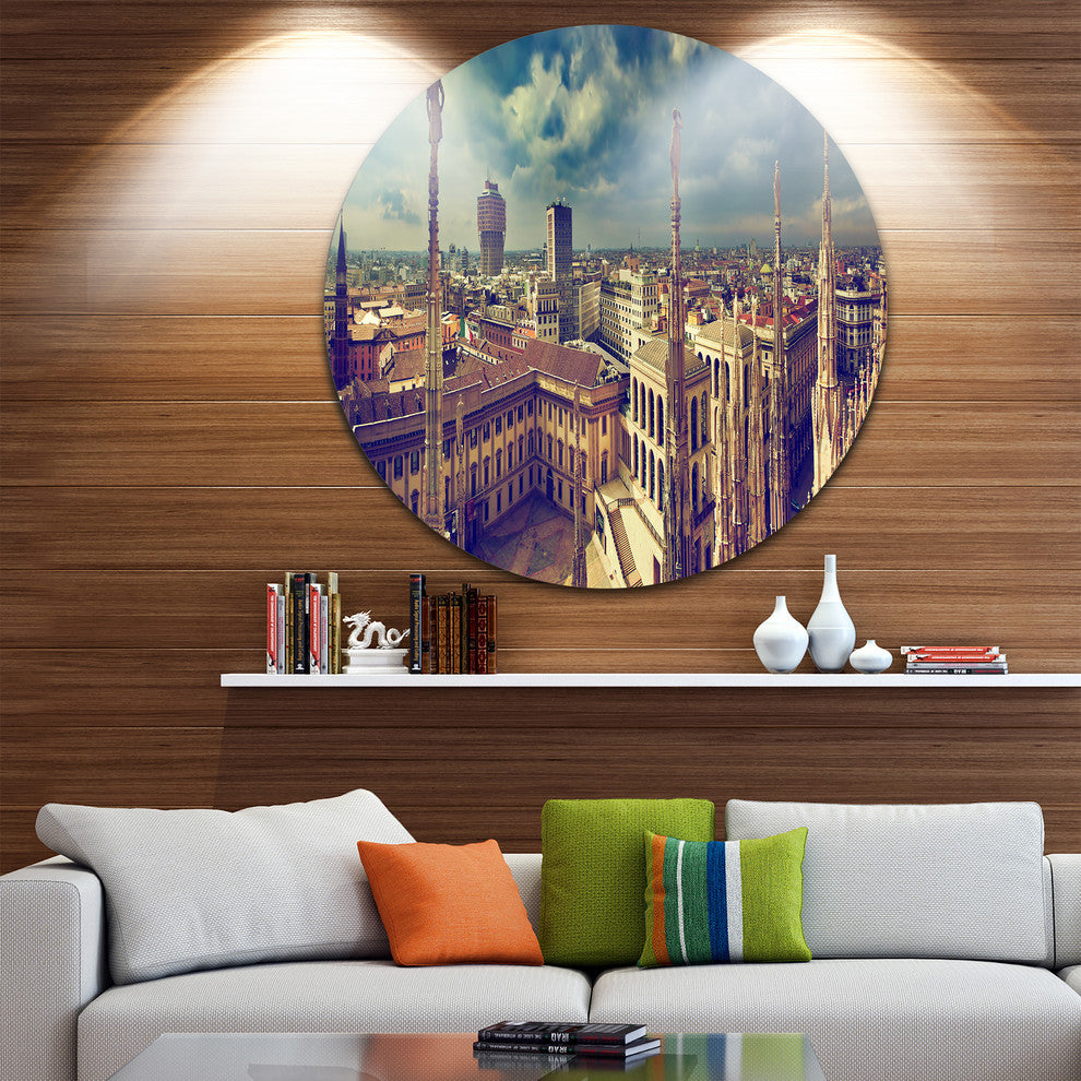 View On Royal Palace Palazzo Realle, Cityscape Round Metal Artwork, 38"