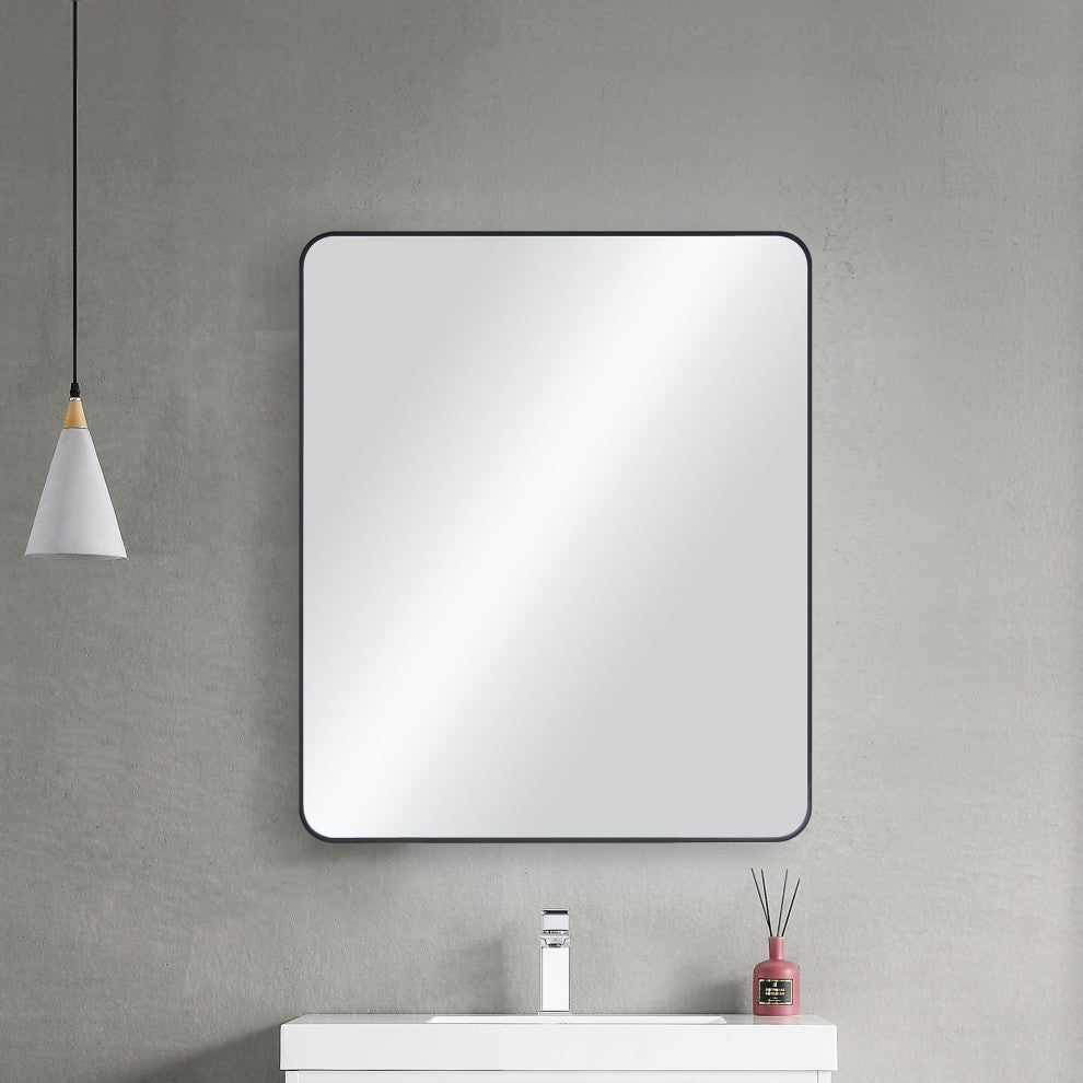 30"x36" Shatterproof Wall Mount Metal Frame Mirror, FM1-3036, Matte Black