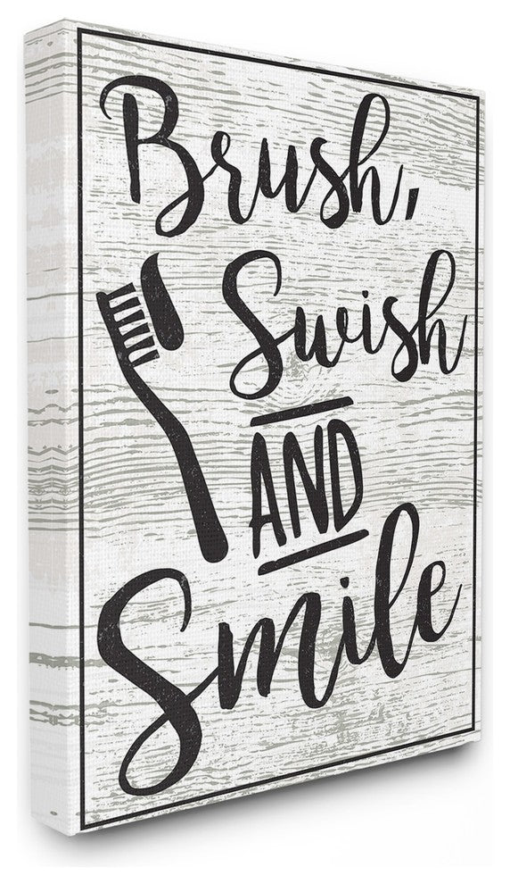 Brush Swish & Smile Black & White Typography Canvas Wall Art, 16"x20"