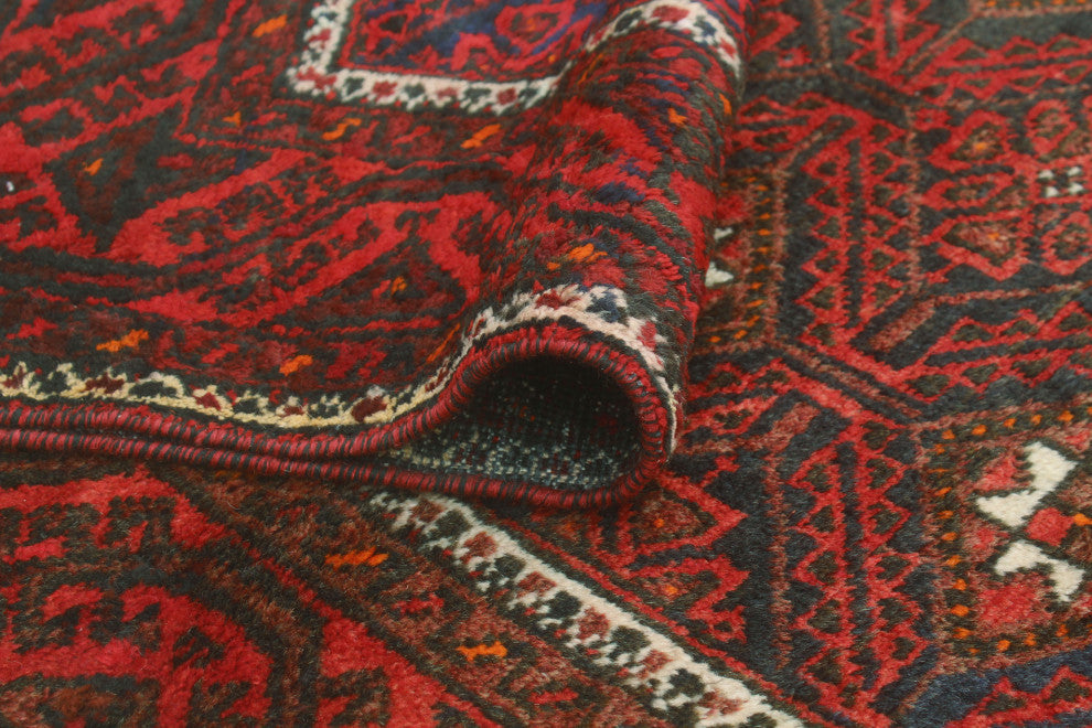 Vintage Distressed Mateen Navy/Red Rug, 3'11x7'3