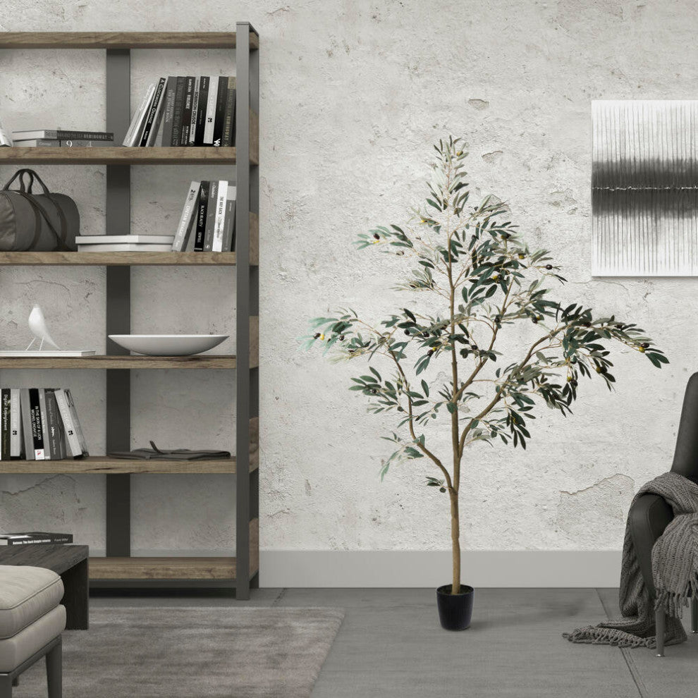 Product shown in a real living room environment; full tree visible for scale and context.