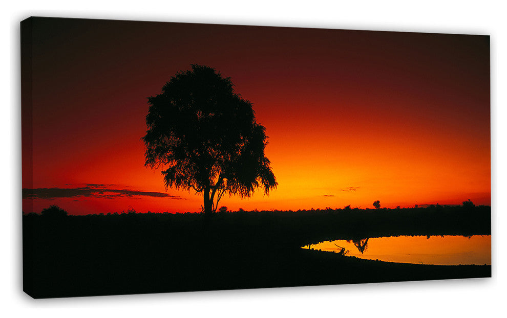 Sunset View in Tanzania, African Landscape Canvas Art Print, 32"x16"