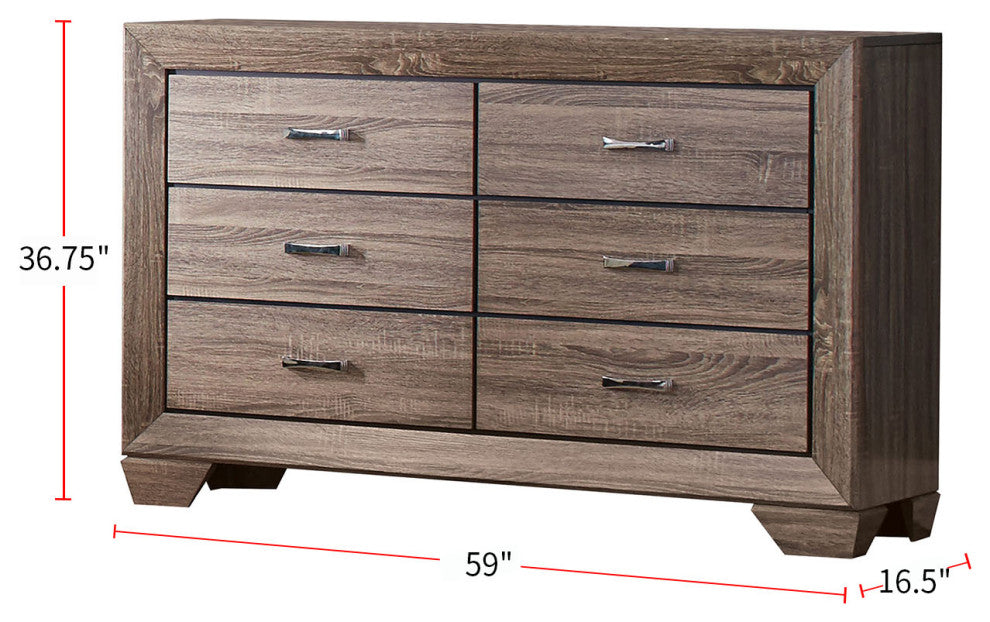 Wood Dresser with 6 Drawers, Washed Taupe