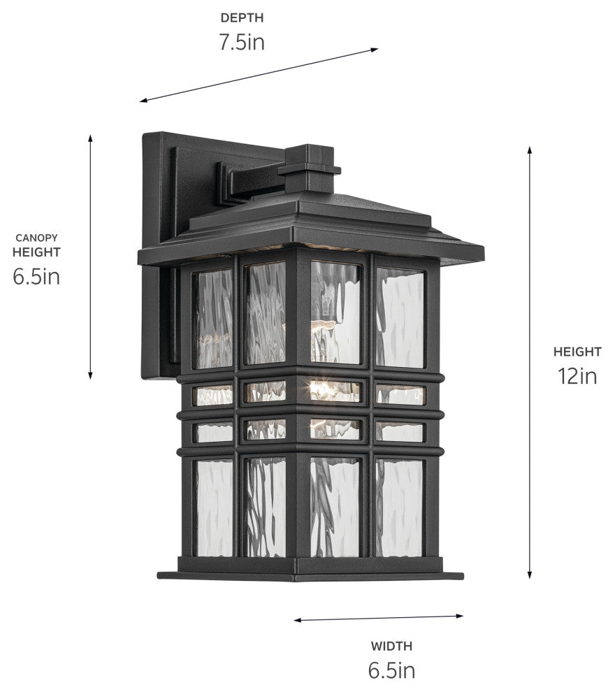12" 1-Light Outdoor Wall Light With Clear Hammered Glass