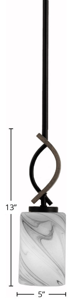 Monterey 1-Light Mini Pendant, Matte Black & Painted Distressed, 4" Onyx Swirl