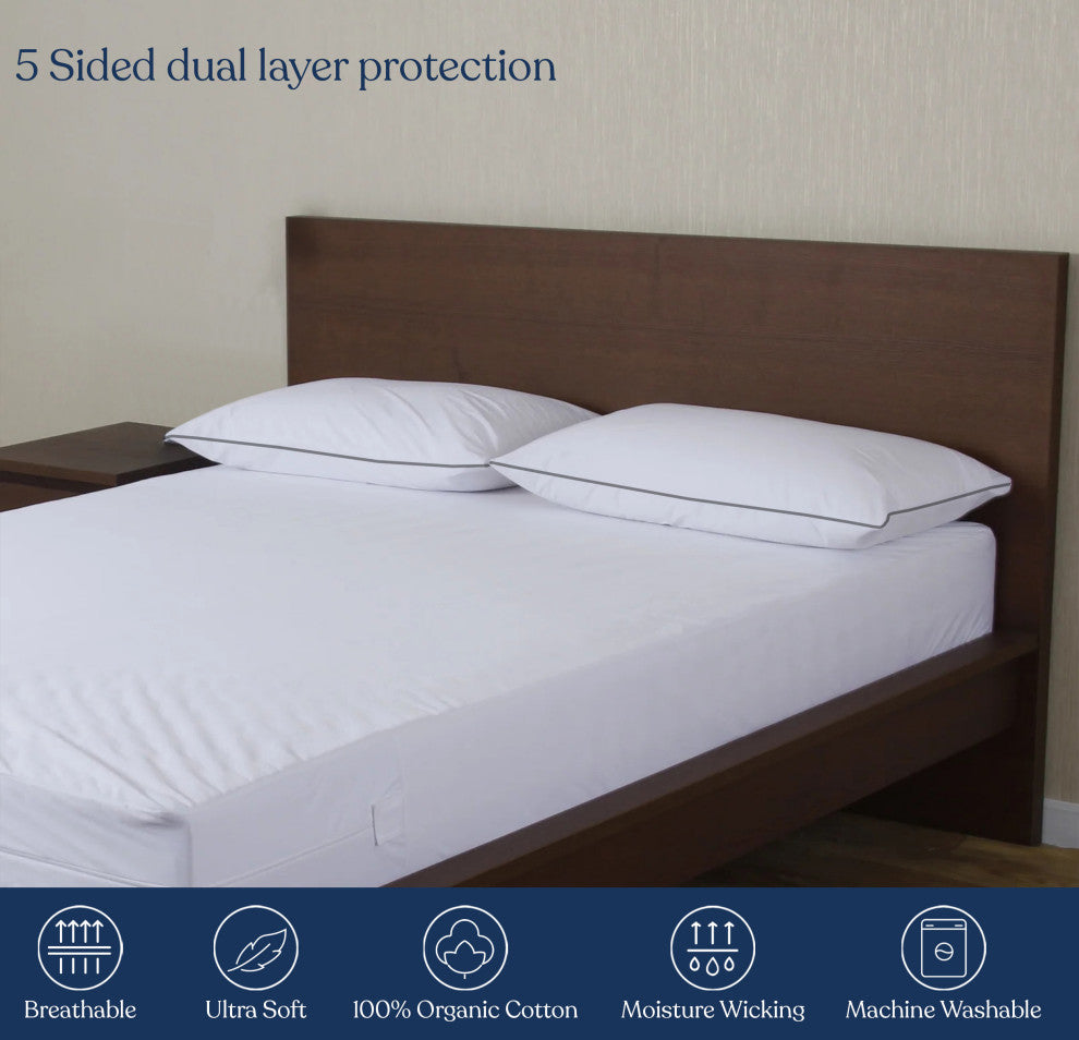 Delara Pillow Protector Set of 2, 300TC, Long Staple Organic Cotton, King, 21"x36"