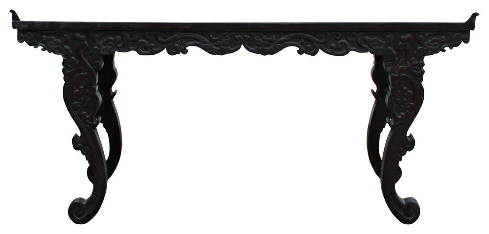 Chinese Brown Huali Rosewood Point Edge Relief Carving Altar Table Hcs4897