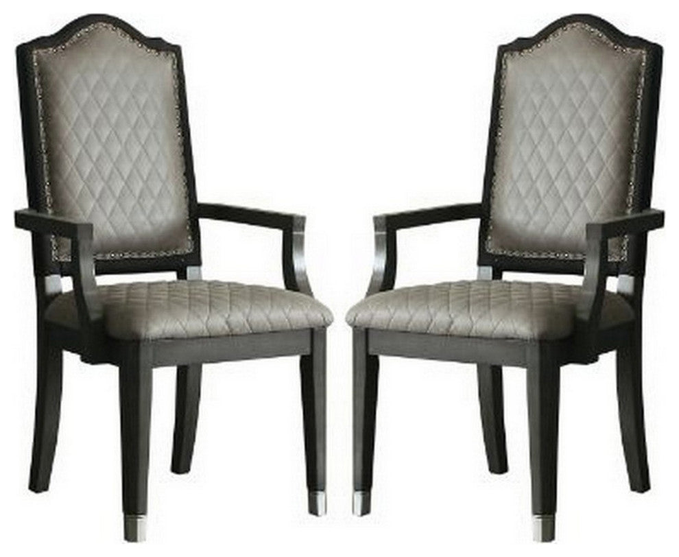 Benzara BM250608 Arm Chair With Fabric Seat and Arched Top, Set of 2, Beige