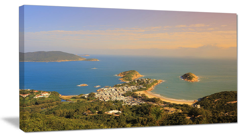 Green Tropical Hiking Route, Seashore Wall Art on Canvas, 32"x16"