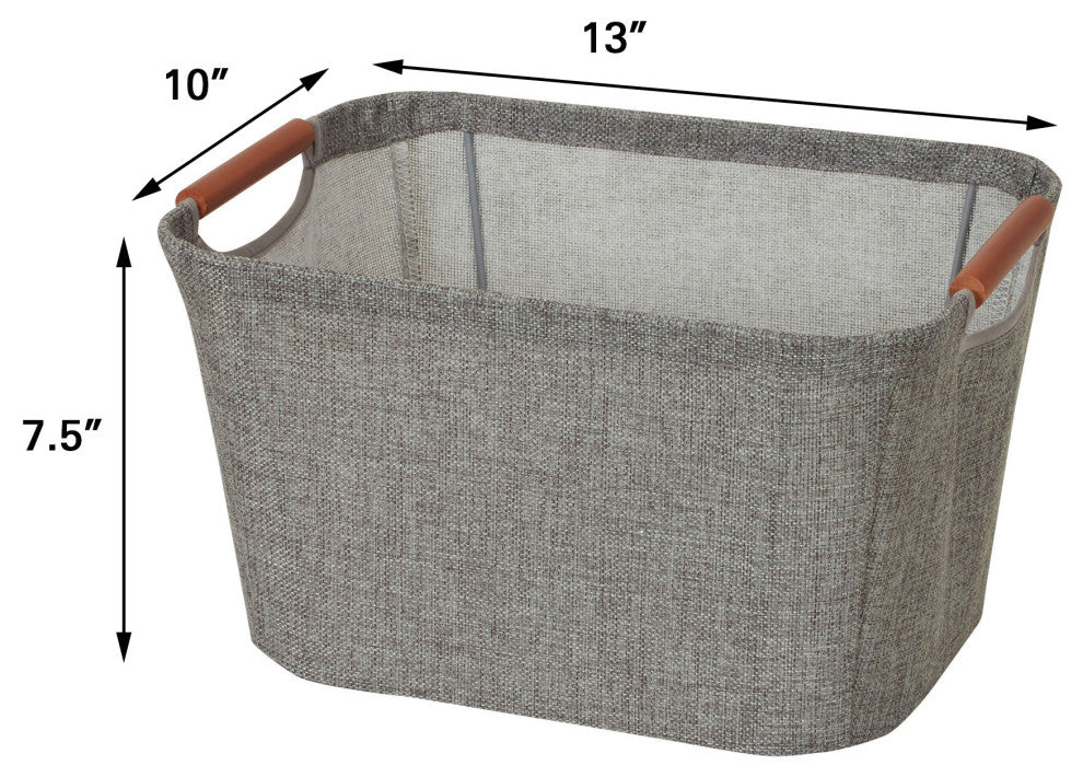 Small Tapered Soft-Side Storage Bin With Wood Handles