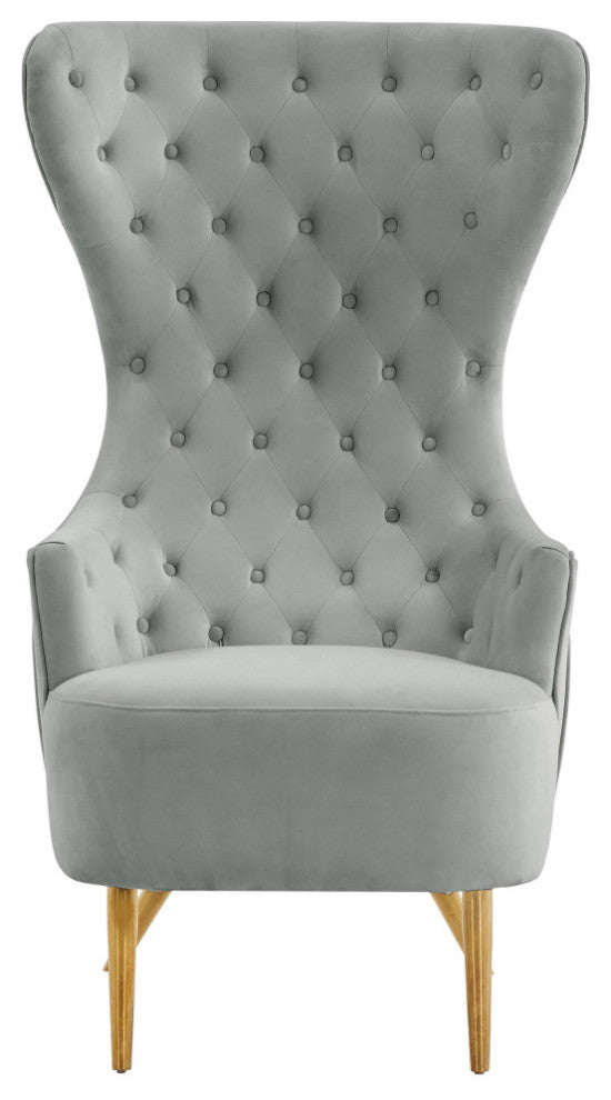 Jezebel Grey Velvet Wingback Chair - Grey