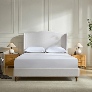 GDF Studio Upholstered Wingback Platform Bed, Ivory, King