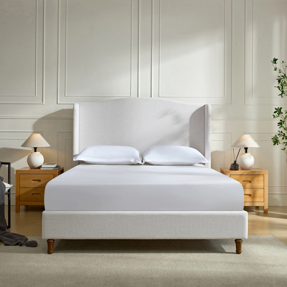 GDF Studio Upholstered Wingback Platform Bed, Ivory, King
