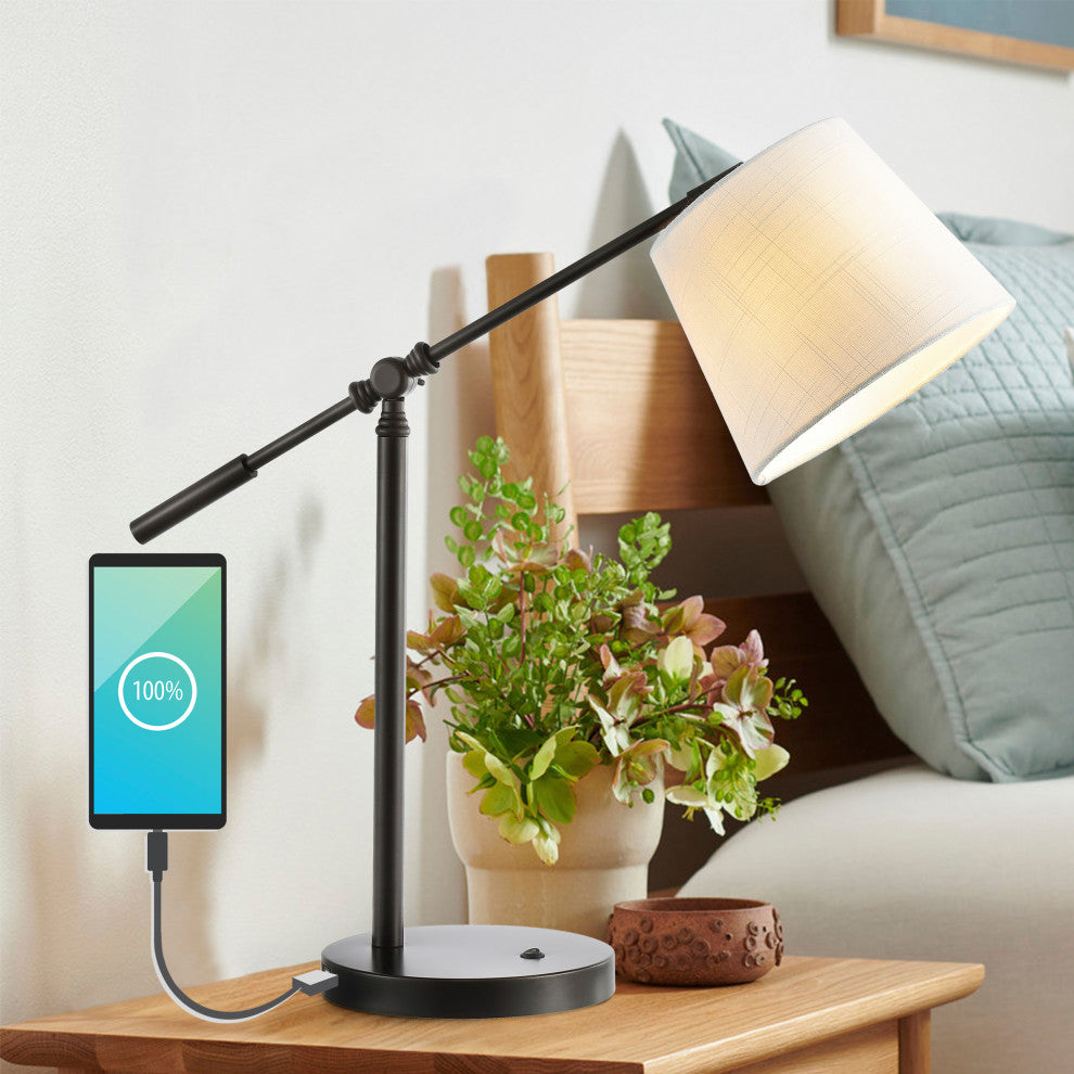 Troy 24" Classic Iron LED Task Lamp With USB Charging Port, Oil Rubbed Bronze