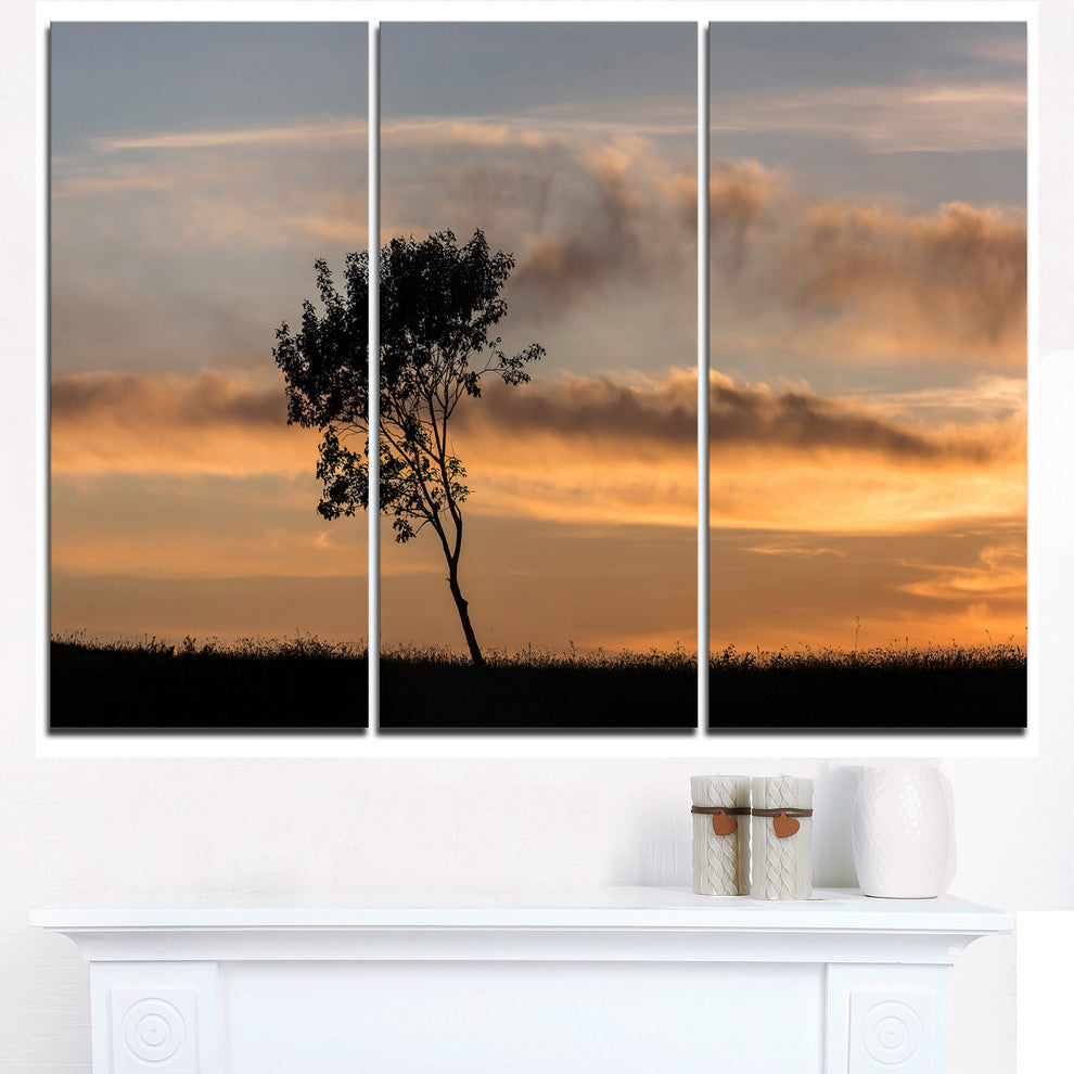 "Lonely Tree Silhouette Leftwards" Art Print Canvas, 3 Panels, 36"x28"